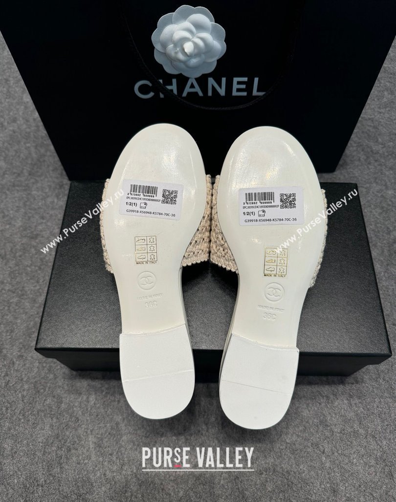 Chanel Knit Flat Slides Sandal with CC Beige 2024 072208 (MD-240722054)