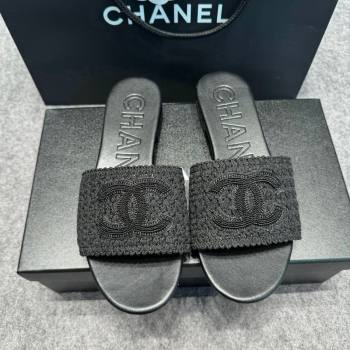 Chanel Knit Flat Slides Sandal with CC Black 2024 072208 (MD-240722055)