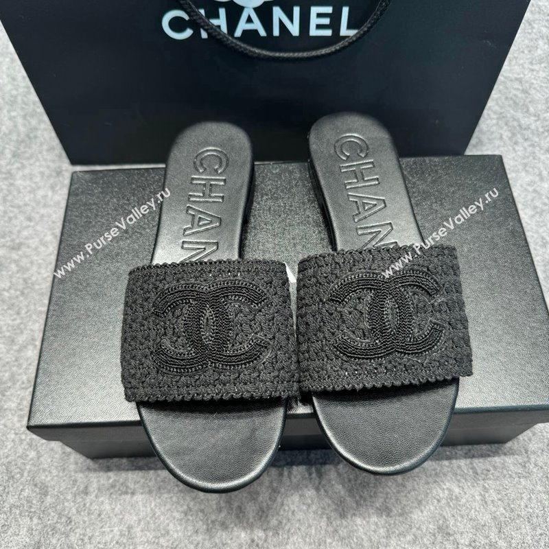 Chanel Knit Flat Slides Sandal with CC Black 2024 072208 (MD-240722055)