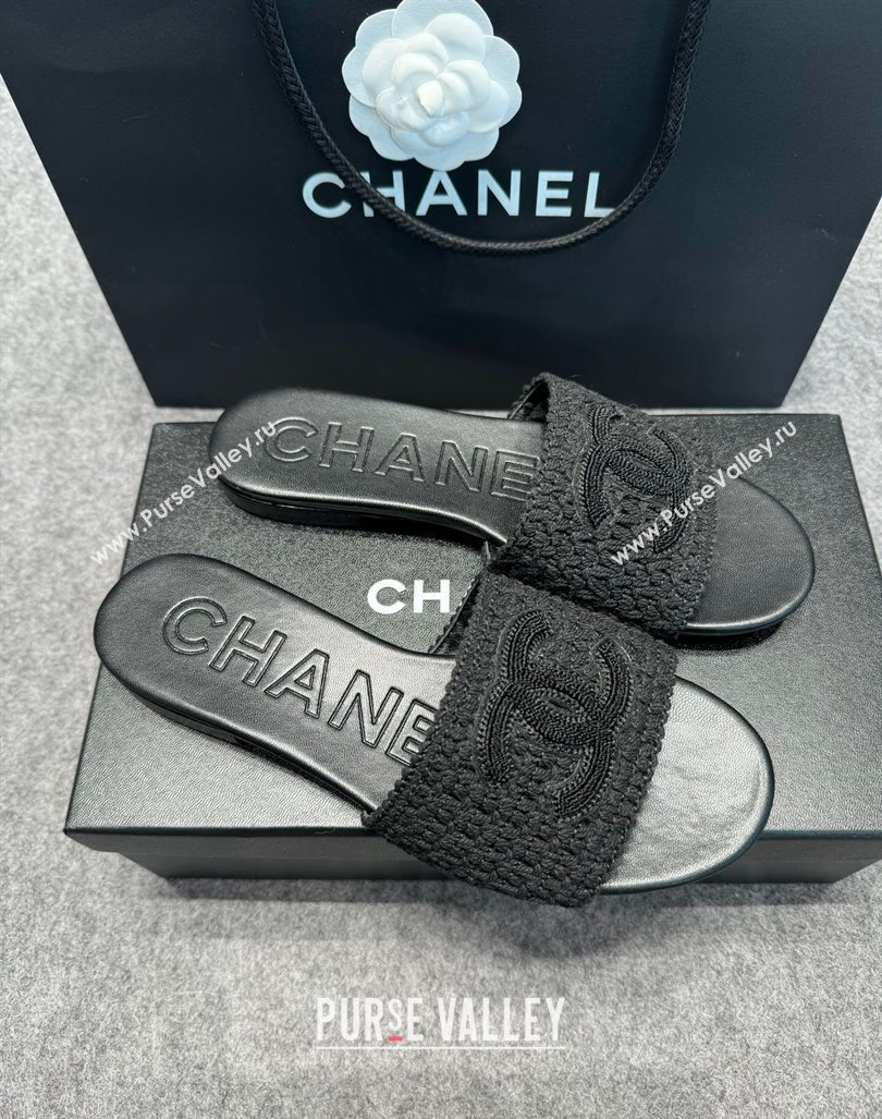 Chanel Knit Flat Slides Sandal with CC Black 2024 072208 (MD-240722055)