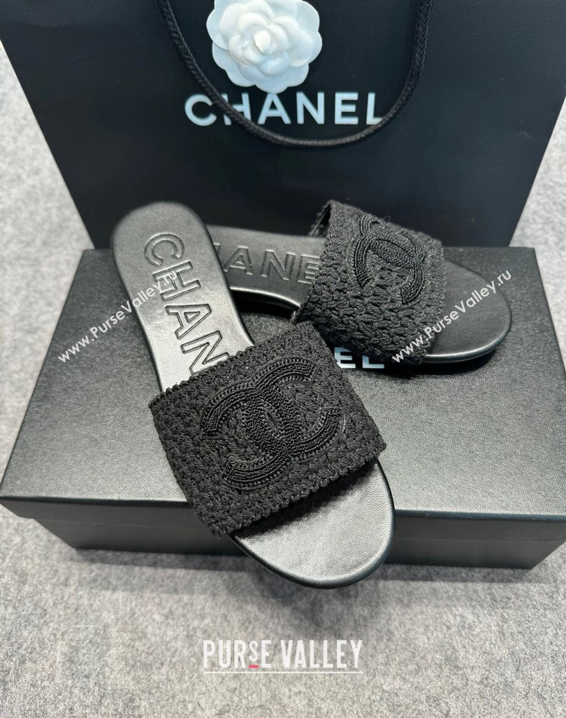 Chanel Knit Flat Slides Sandal with CC Black 2024 072208 (MD-240722055)