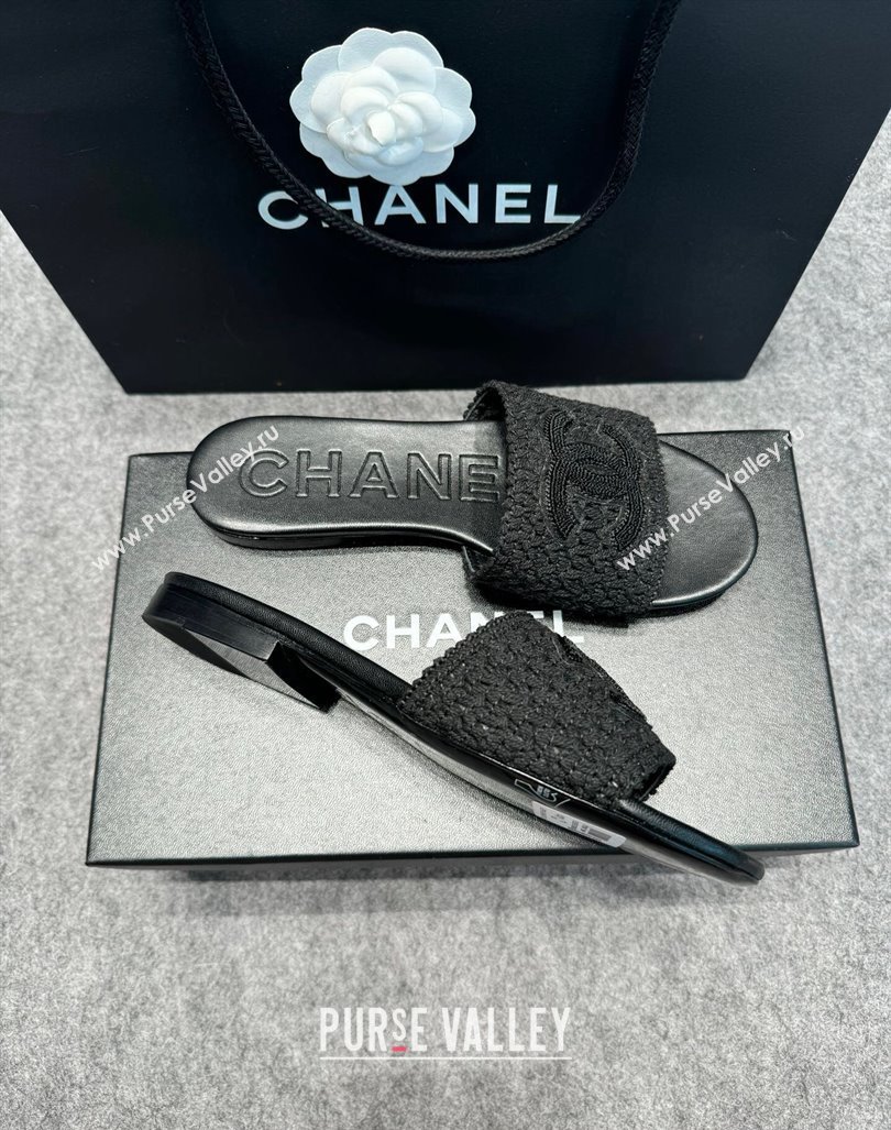 Chanel Knit Flat Slides Sandal with CC Black 2024 072208 (MD-240722055)