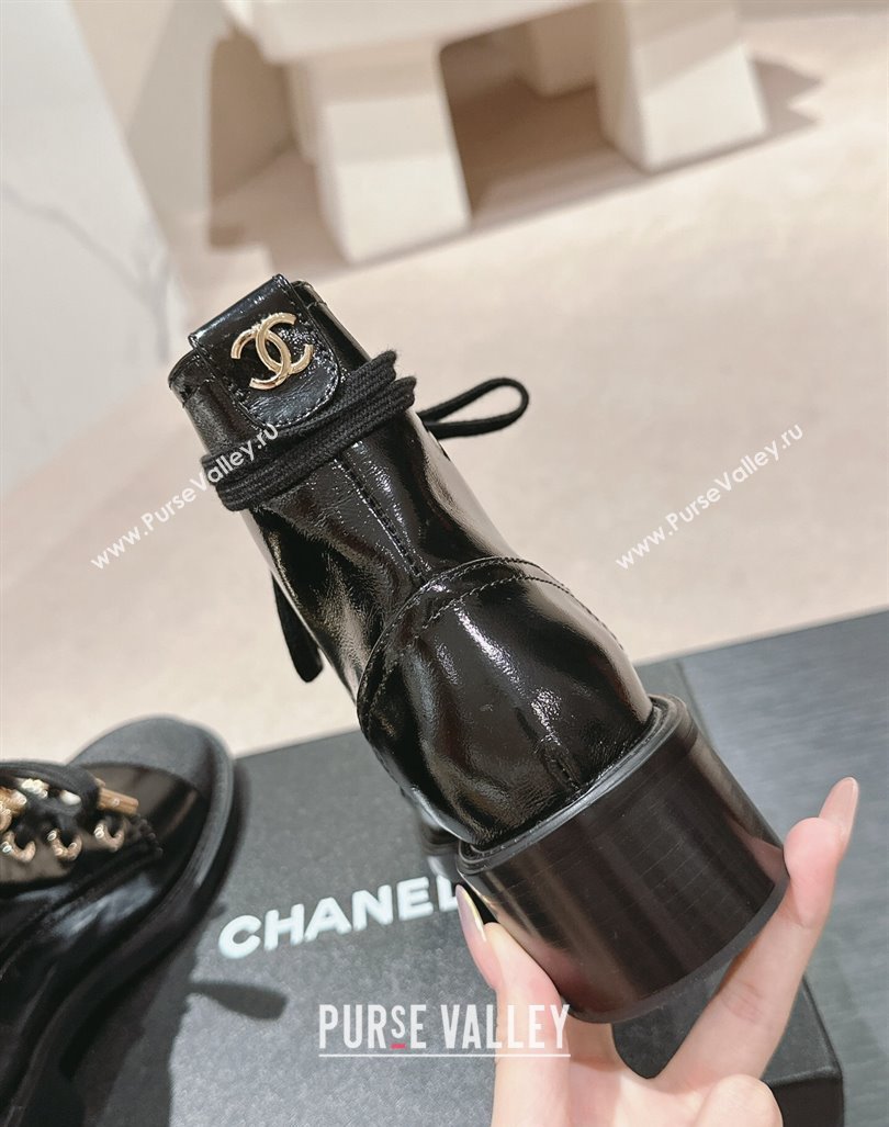 Chanel Patent Crinkled Calfskin Combat lace-up Ankle Boots 5cm Black 2024 G45856 (MD-240722057)