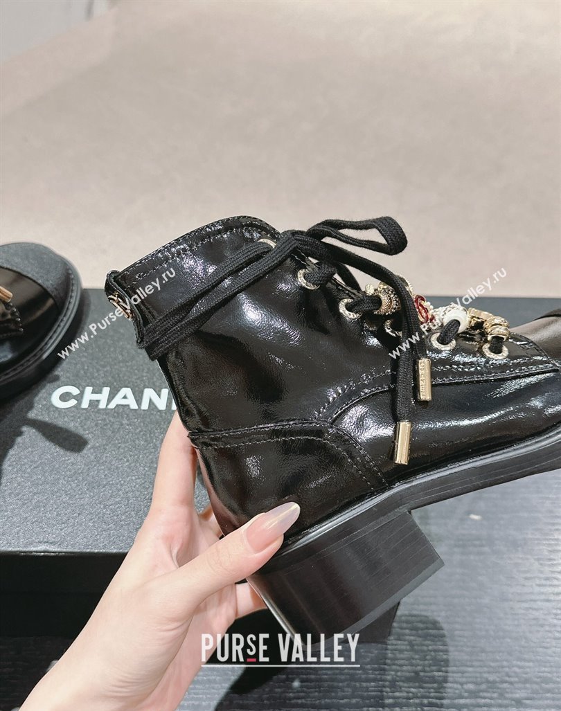 Chanel Patent Crinkled Calfskin Combat lace-up Ankle Boots 5cm Black 2024 G45856 (MD-240722057)