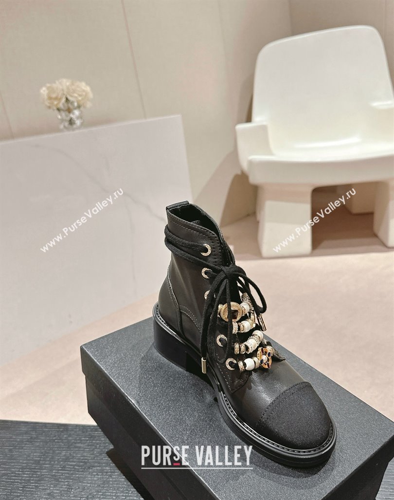 Chanel Calfskin Leather Combat lace-up Ankle Boots 5cm Black 2024 G45856 (MD-240722059)