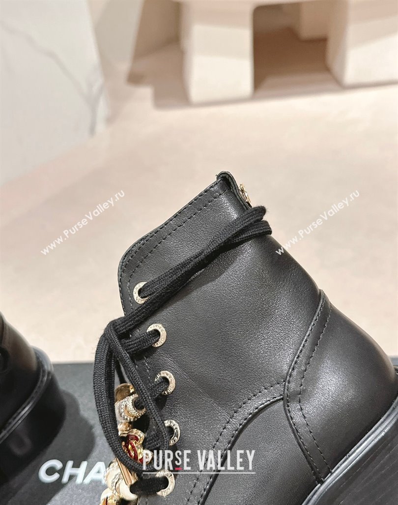 Chanel Calfskin Leather Combat lace-up Ankle Boots 5cm Black 2024 G45856 (MD-240722059)