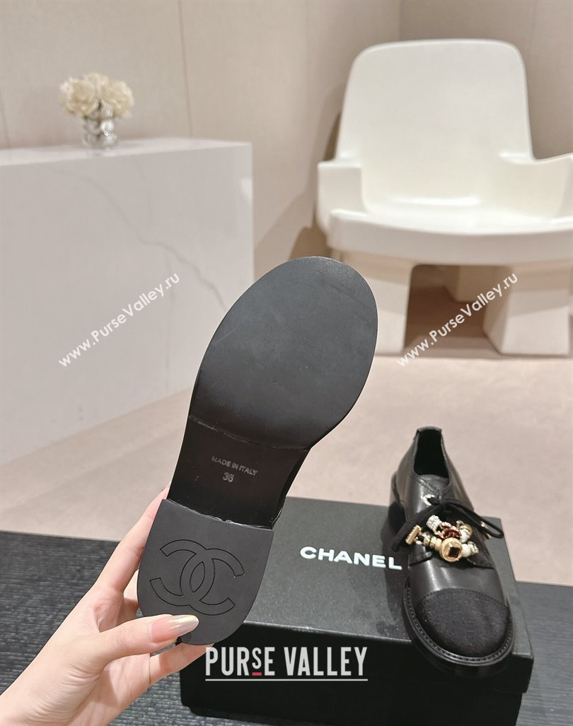 Chanel Calfskin leather lace-up Pumps 5cm with Charm Black 2024 G45856 (MD-240722063)