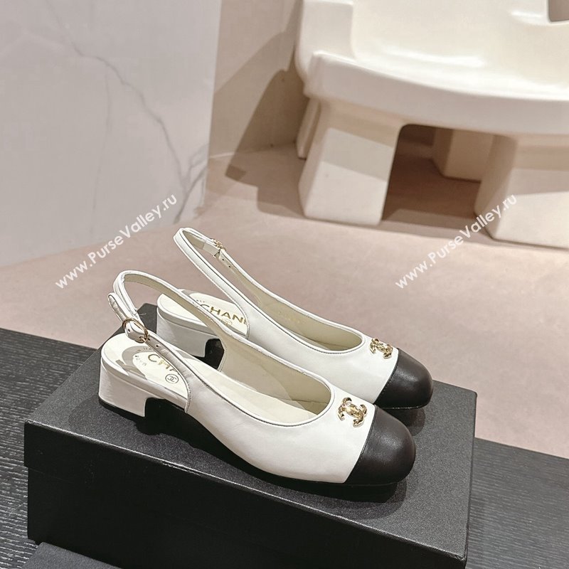 Chanel Calfskin Slingback Pumps 4cm with CC White 2024 G45768 (MD-240722065)