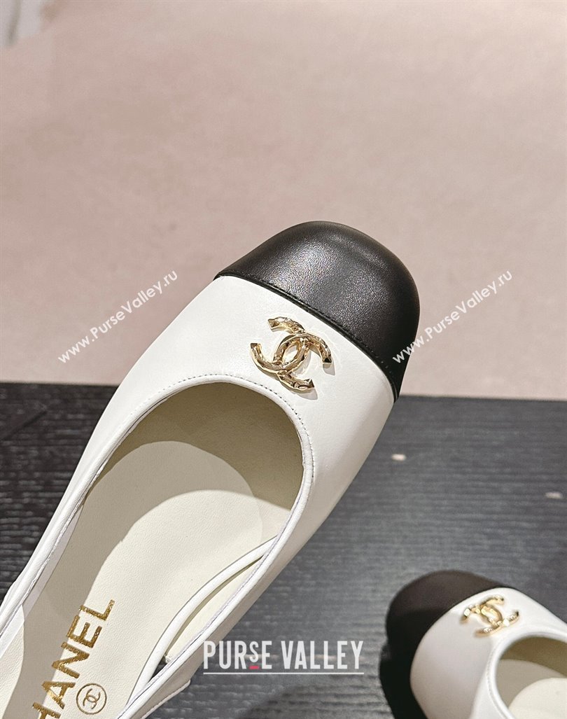 Chanel Calfskin Slingback Pumps 4cm with CC White 2024 G45768 (MD-240722065)