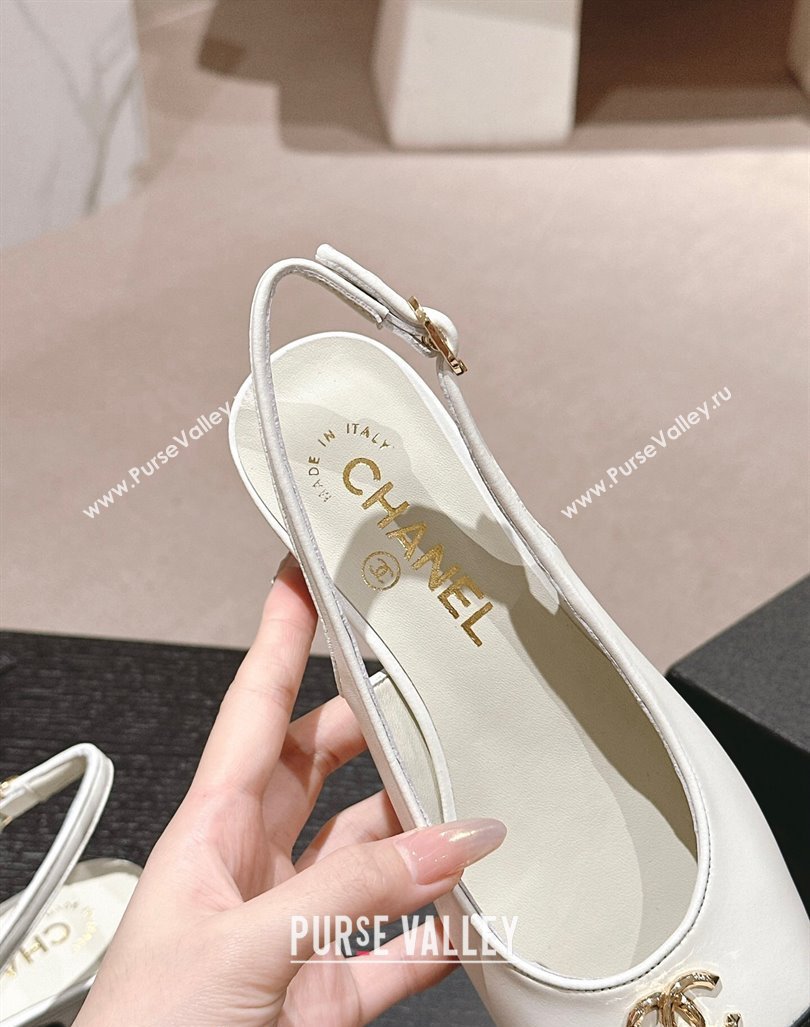 Chanel Calfskin Slingback Pumps 4cm with CC White 2024 G45768 (MD-240722065)