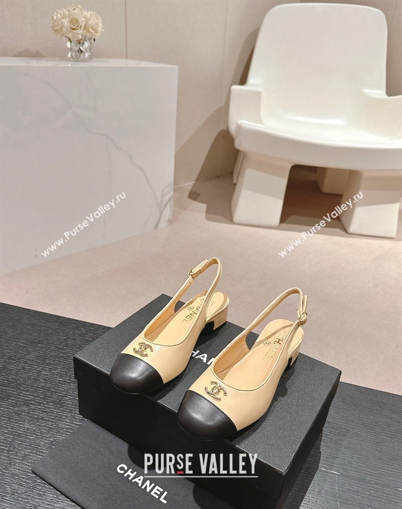 Chanel Calfskin Slingback Pumps 4cm with CC Beige 2024 G45768 (MD-240722066)