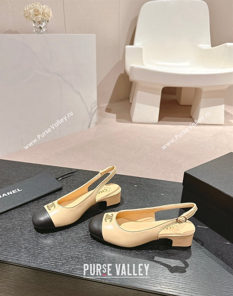 Chanel Calfskin Slingback Pumps 4cm with CC Beige 2024 G45768 (MD-240722066)