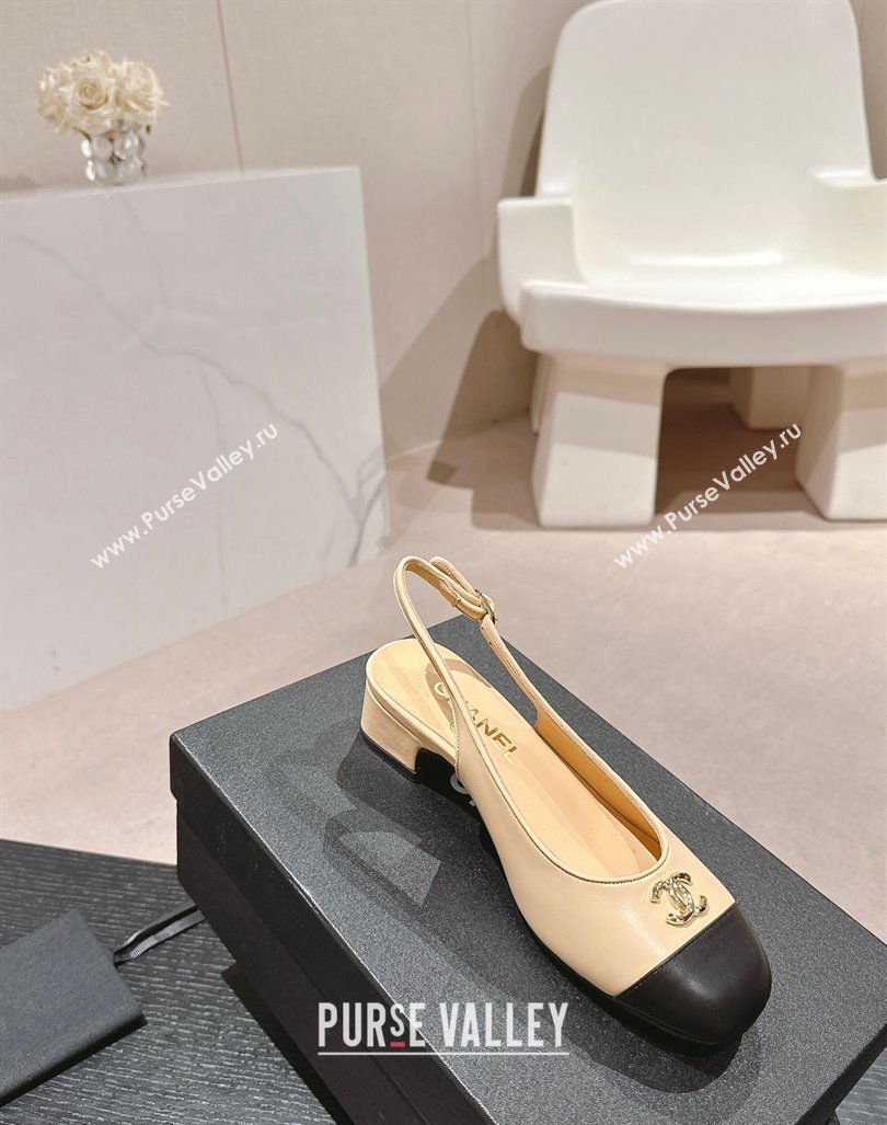 Chanel Calfskin Slingback Pumps 4cm with CC Beige 2024 G45768 (MD-240722066)