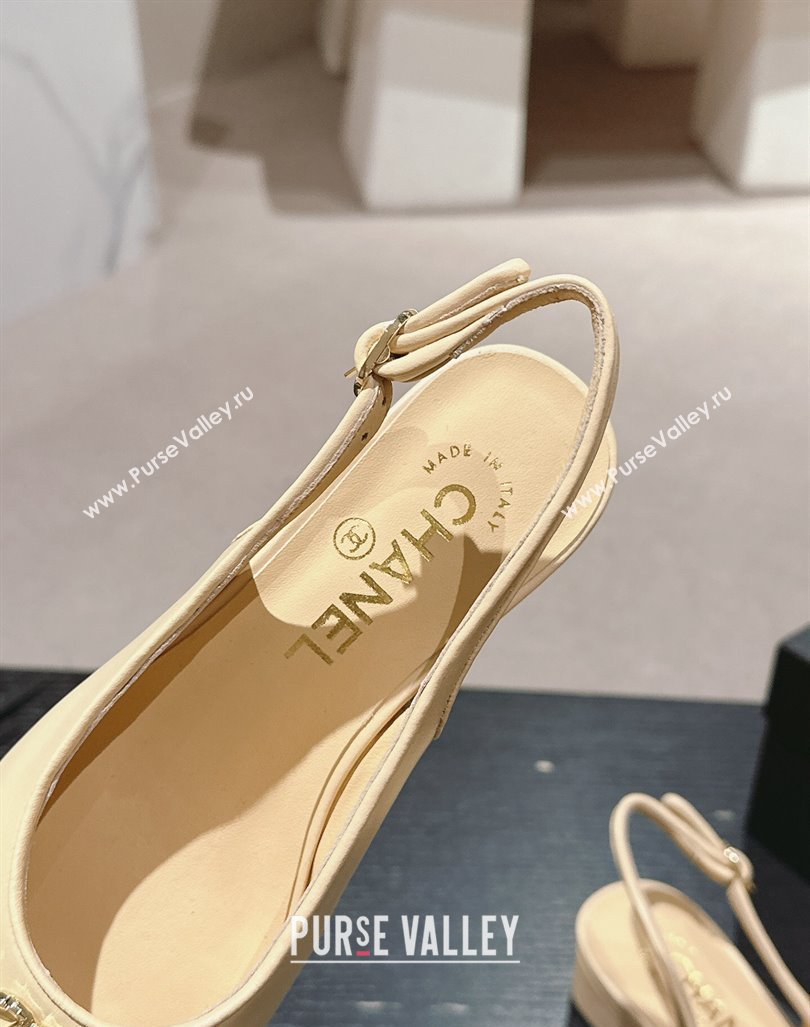 Chanel Calfskin Slingback Pumps 4cm with CC Beige 2024 G45768 (MD-240722066)