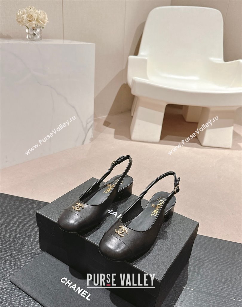 Chanel Calfskin Slingback Pumps 4cm with CC Black 2024 G45768 (MD-240722067)