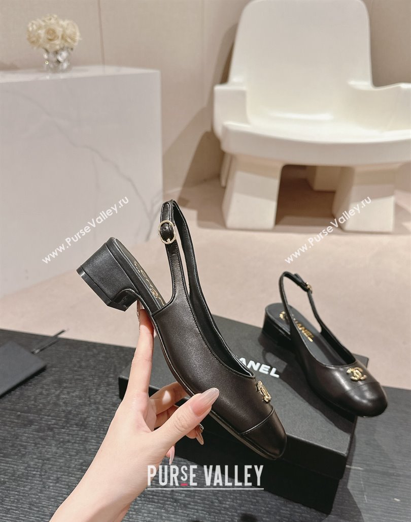 Chanel Calfskin Slingback Pumps 4cm with CC Black 2024 G45768 (MD-240722067)