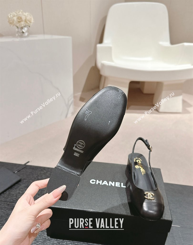 Chanel Calfskin Slingback Pumps 4cm with CC Black 2024 G45768 (MD-240722067)