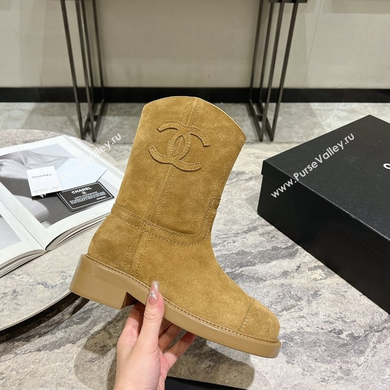 Chanel Suede Heel Ankle Boots 3cm with Side CC Yellow 2024 072202 (KL-240722010)