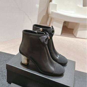 Chanel Calfskin Grosgrain Ankle Boots with Bow Black 2024 G45695 (MD-240722069)