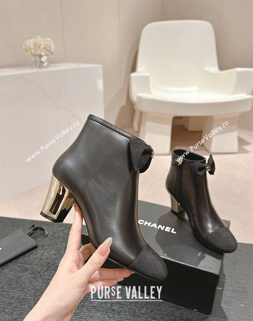 Chanel Calfskin Grosgrain Ankle Boots with Bow Black 2024 G45695 (MD-240722069)