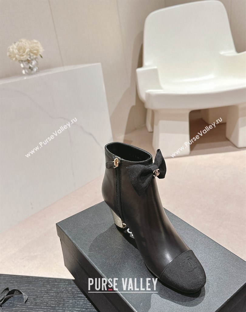 Chanel Calfskin Grosgrain Ankle Boots with Bow Black 2024 G45695 (MD-240722069)