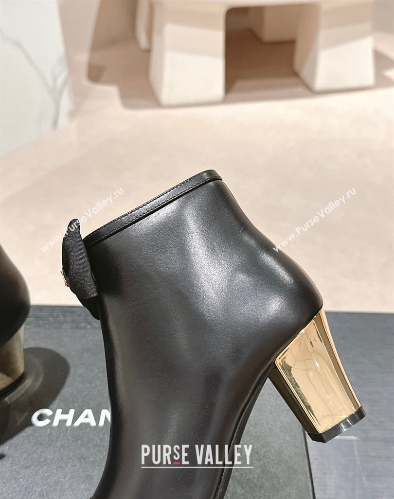 Chanel Calfskin Grosgrain Ankle Boots with Bow Black 2024 G45695 (MD-240722069)