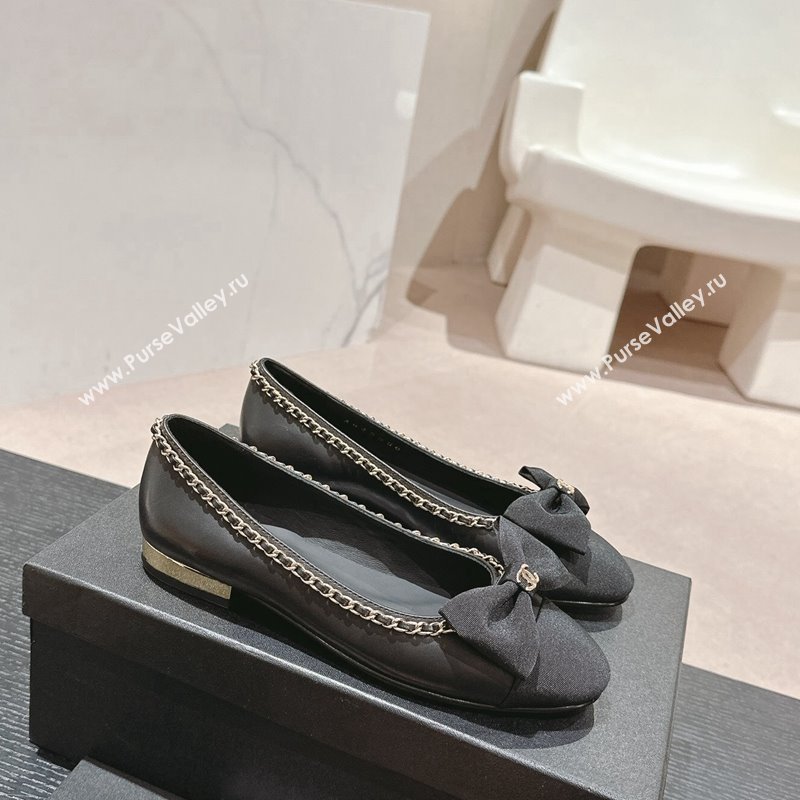 Chanel Calfskin Grosgrain Ballet Flat with Chain Bow Black 2024 072206 (MD-240722075)