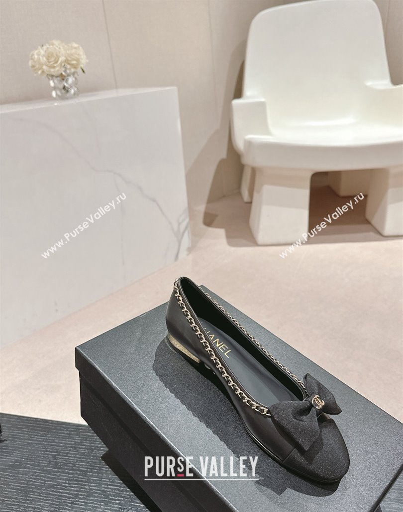 Chanel Calfskin Grosgrain Ballet Flat with Chain Bow Black 2024 072206 (MD-240722075)