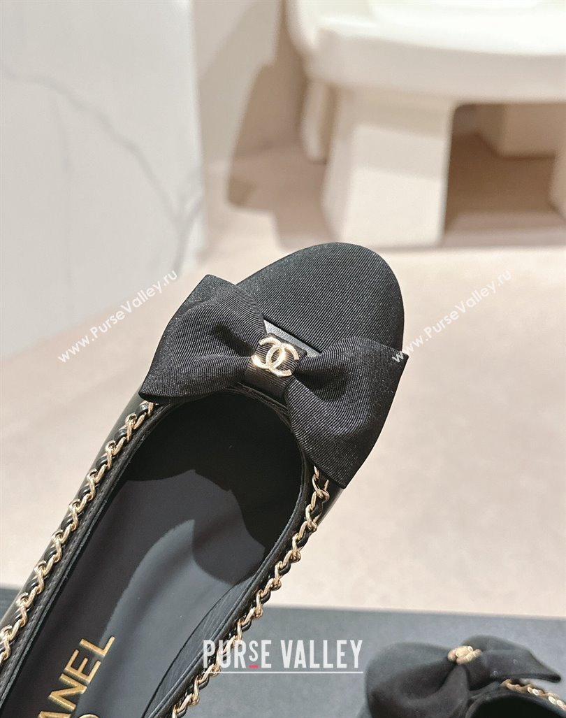 Chanel Calfskin Grosgrain Ballet Flat with Chain Bow Black 2024 072206 (MD-240722075)