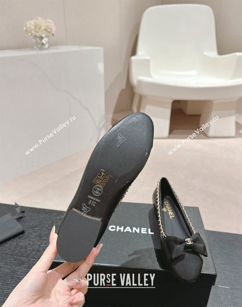 Chanel Calfskin Grosgrain Ballet Flat with Chain Bow Black 2024 072206 (MD-240722075)