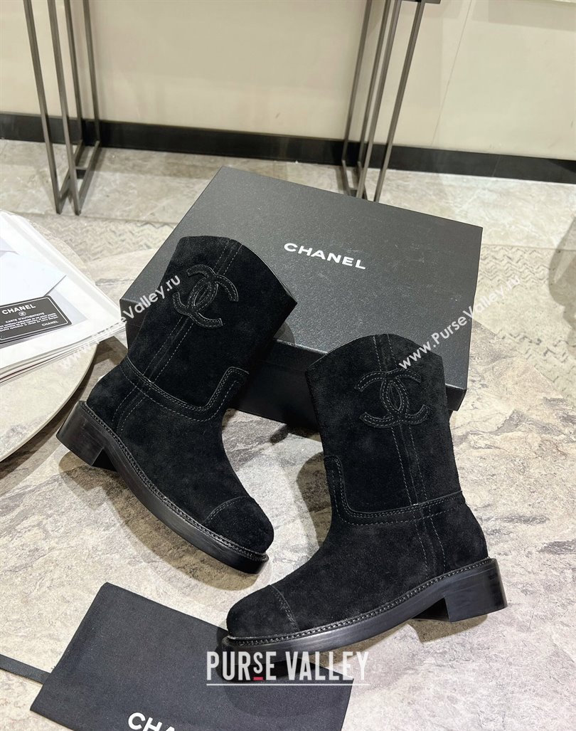 Chanel Suede Heel Ankle Boots 3cm with Side CC Black 2024 072202 (KL-240722011)