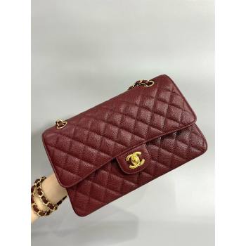 Chanel Classic Grained Calfskin Medium Flap Bag A01112 Burgundy/Gold 2024 0807 (YD-240807067)