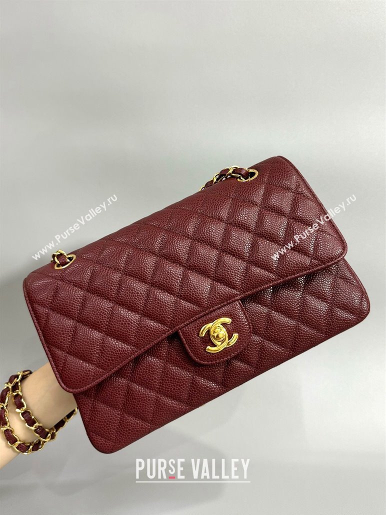 Chanel Classic Grained Calfskin Medium Flap Bag A01112 Burgundy/Gold 2024 0807 (YD-240807067)