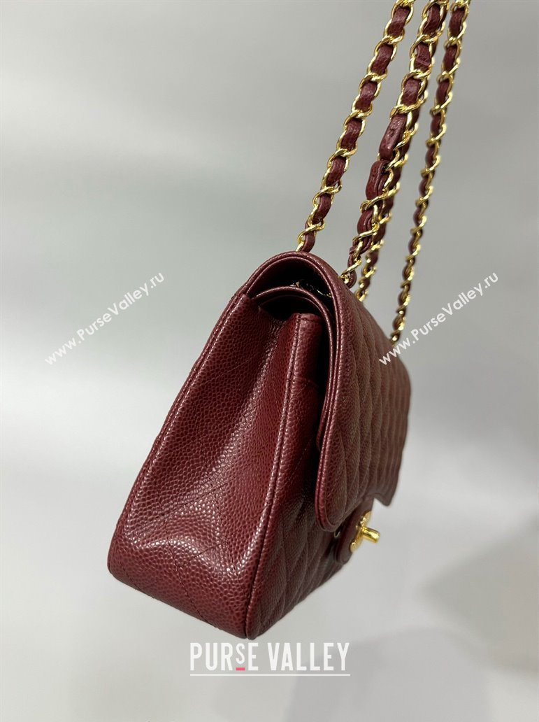 Chanel Classic Grained Calfskin Medium Flap Bag A01112 Burgundy/Gold 2024 0807 (YD-240807067)