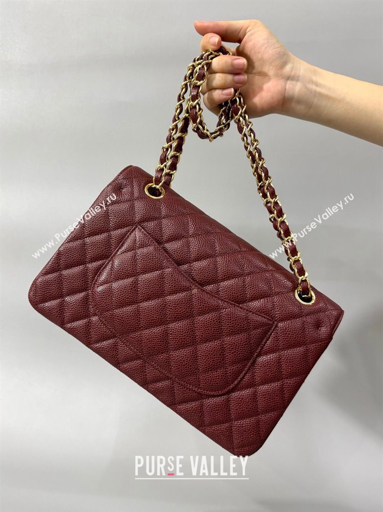 Chanel Classic Grained Calfskin Medium Flap Bag A01112 Burgundy/Gold 2024 0807 (YD-240807067)