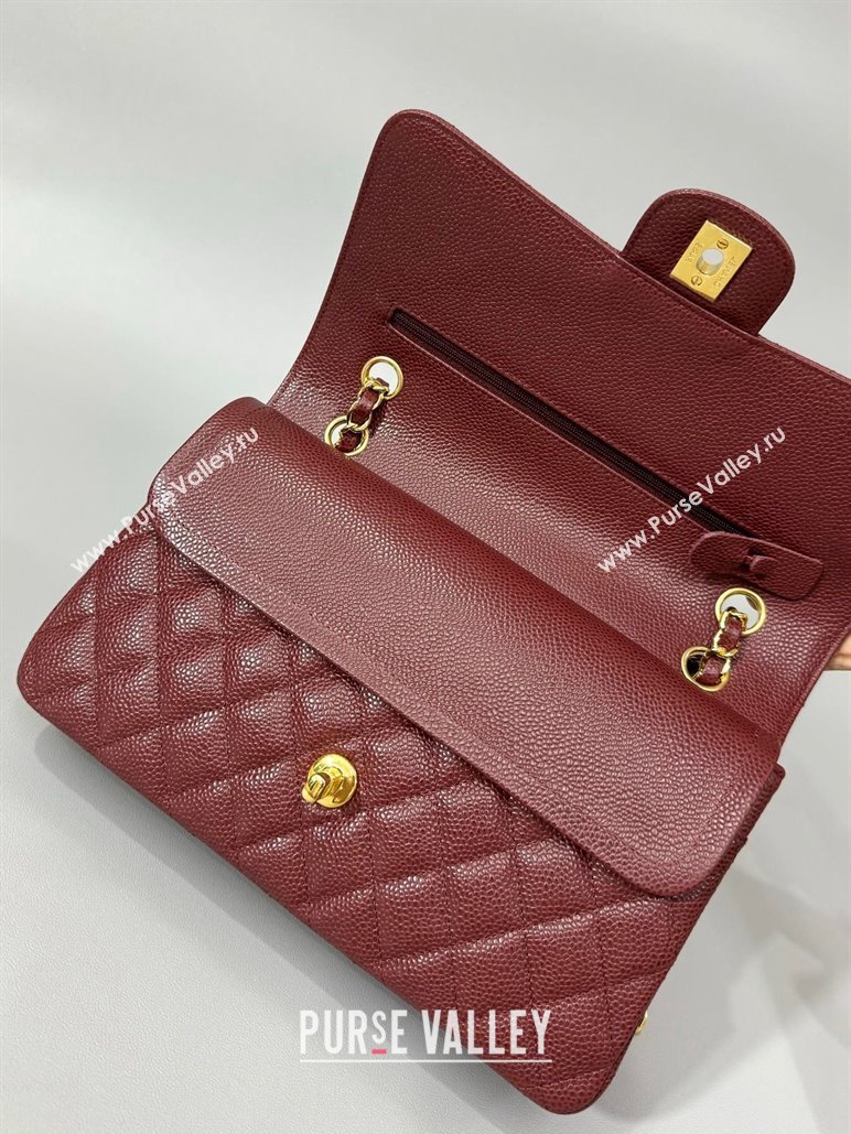 Chanel Classic Grained Calfskin Medium Flap Bag A01112 Burgundy/Gold 2024 0807 (YD-240807067)