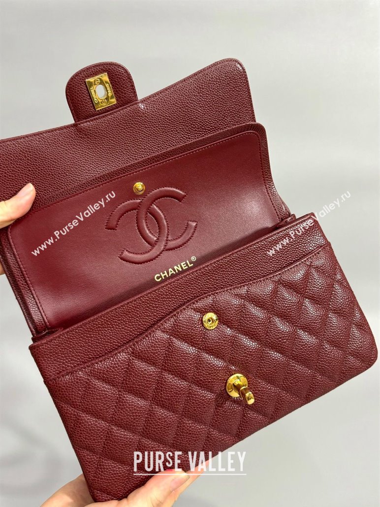 Chanel Classic Grained Calfskin Medium Flap Bag A01112 Burgundy/Gold 2024 0807 (YD-240807067)