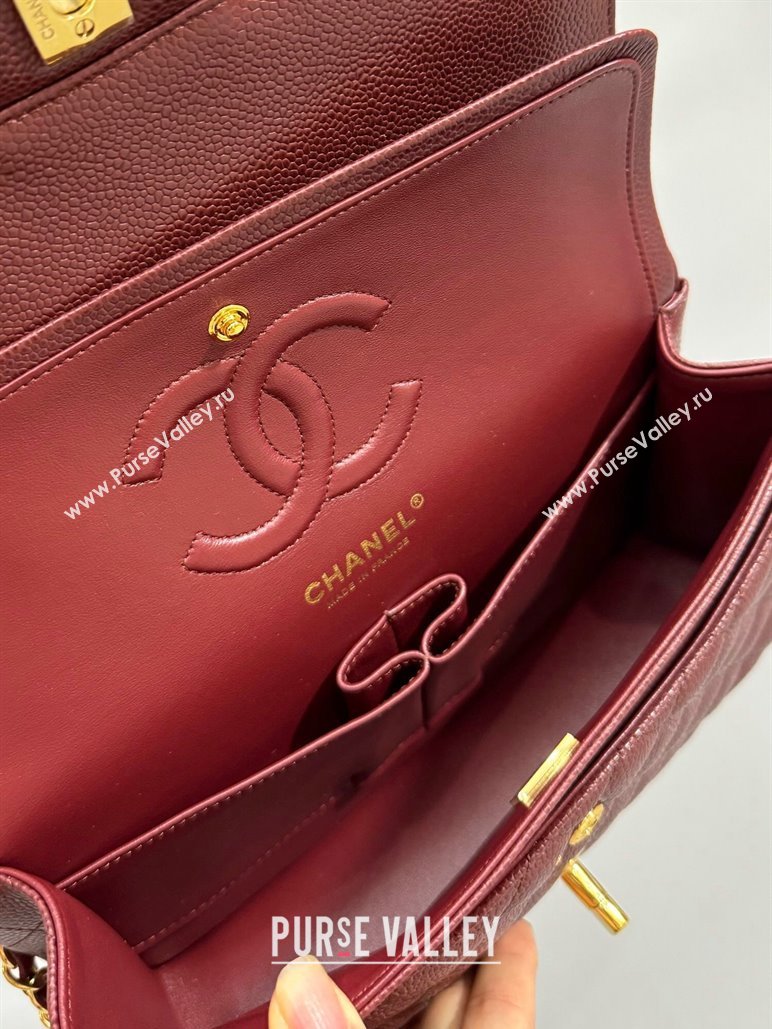 Chanel Classic Grained Calfskin Medium Flap Bag A01112 Burgundy/Gold 2024 0807 (YD-240807067)