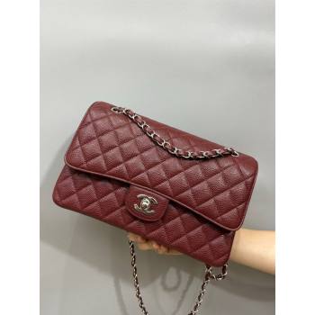 Chanel Classic Grained Calfskin Medium Flap Bag A01112 Burgundy/Silver 2024 0807 (YD-240807068)