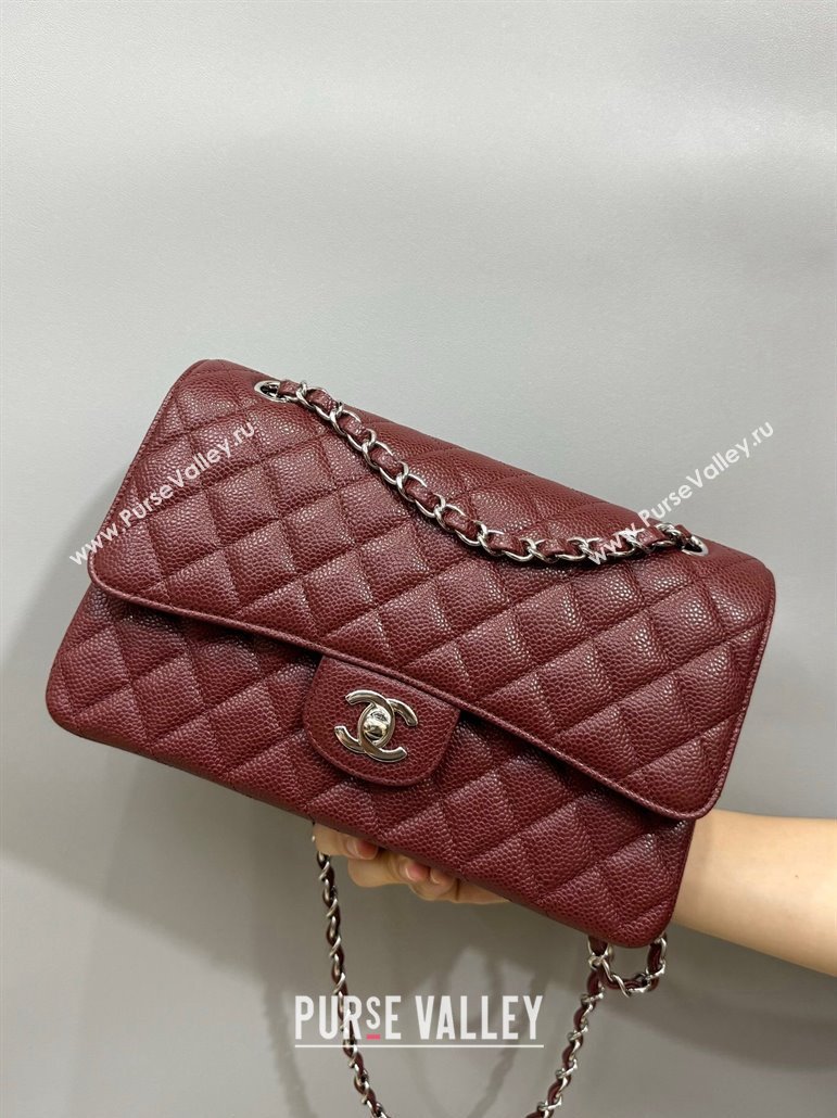 Chanel Classic Grained Calfskin Medium Flap Bag A01112 Burgundy/Silver 2024 0807 (YD-240807068)