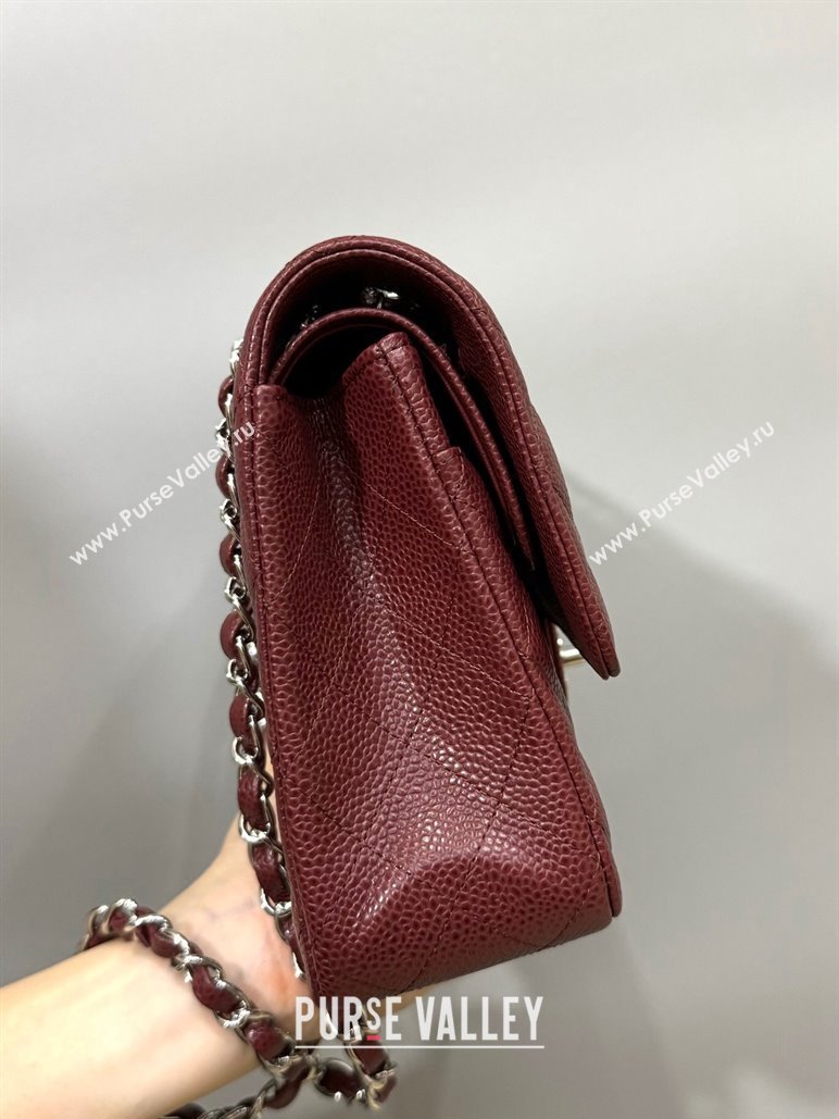 Chanel Classic Grained Calfskin Medium Flap Bag A01112 Burgundy/Silver 2024 0807 (YD-240807068)