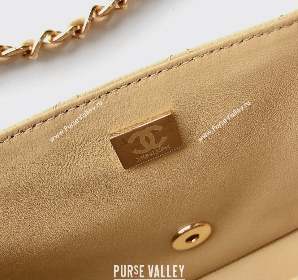 Chanel Grained Calfskin Mini Square Classic Flap Bag A01115 Beige/Gold 2024 0807 (YUND-240807087)