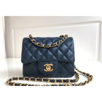 Chanel Grained Calfskin Mini Square Classic Flap Bag A01115 Dark Blue/Gold 2024 0807 (YUND-240807088)