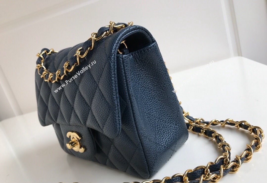 Chanel Grained Calfskin Mini Square Classic Flap Bag A01115 Dark Blue/Gold 2024 0807 (YUND-240807088)