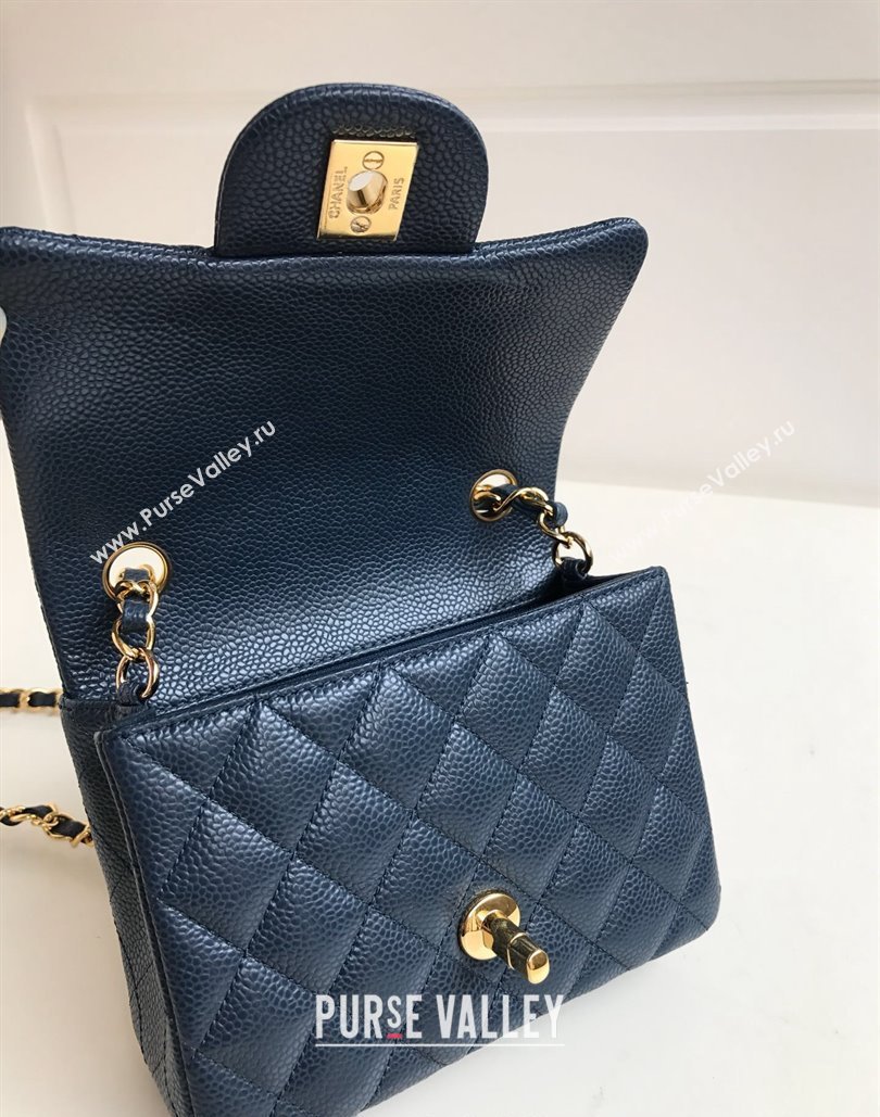 Chanel Grained Calfskin Mini Square Classic Flap Bag A01115 Dark Blue/Gold 2024 0807 (YUND-240807088)