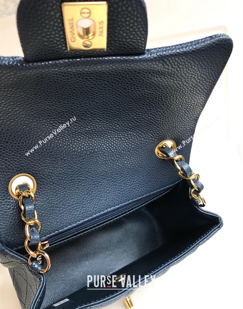 Chanel Grained Calfskin Mini Square Classic Flap Bag A01115 Dark Blue/Gold 2024 0807 (YUND-240807088)