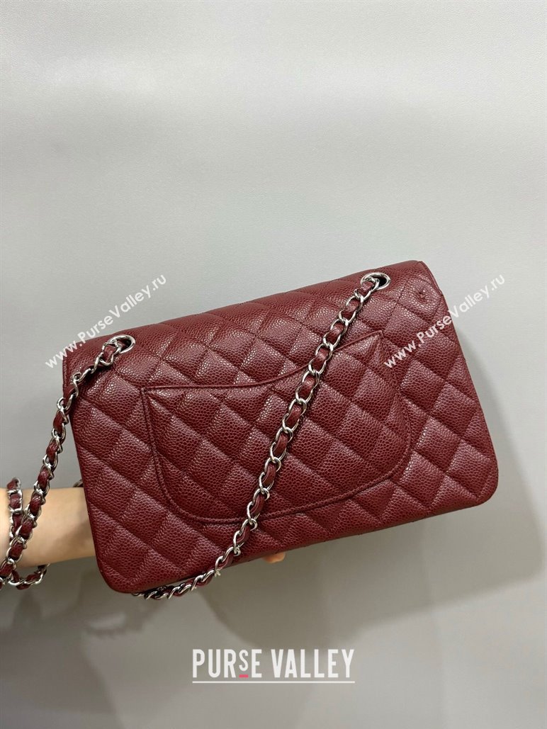 Chanel Classic Grained Calfskin Medium Flap Bag A01112 Burgundy/Silver 2024 0807 (YD-240807068)