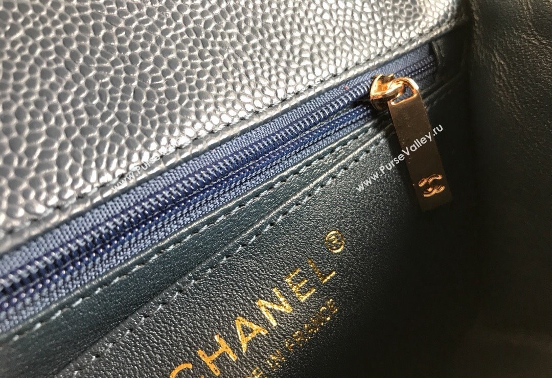 Chanel Grained Calfskin Mini Square Classic Flap Bag A01115 Dark Blue/Gold 2024 0807 (YUND-240807088)