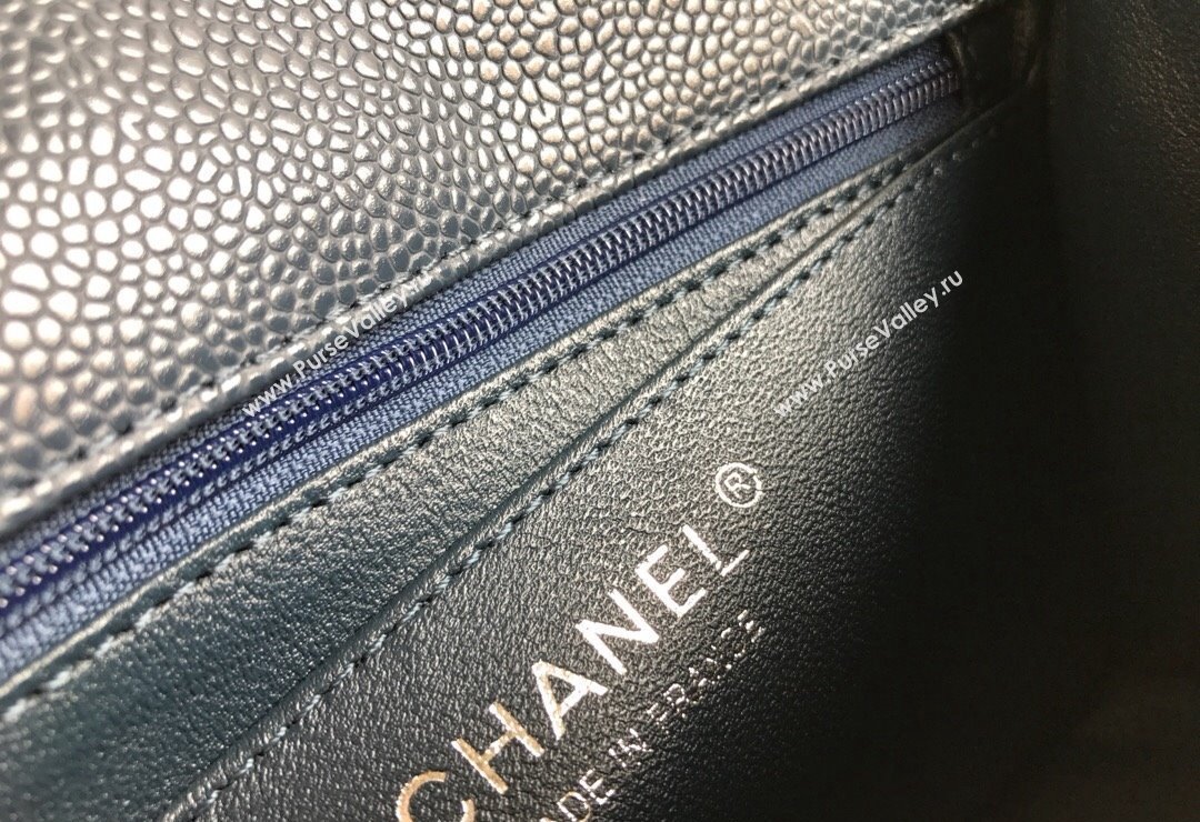 Chanel Grained Calfskin Mini Square Classic Flap Bag A01115 Dark Blue/Silver 2024 0807 (YUND-240807089)