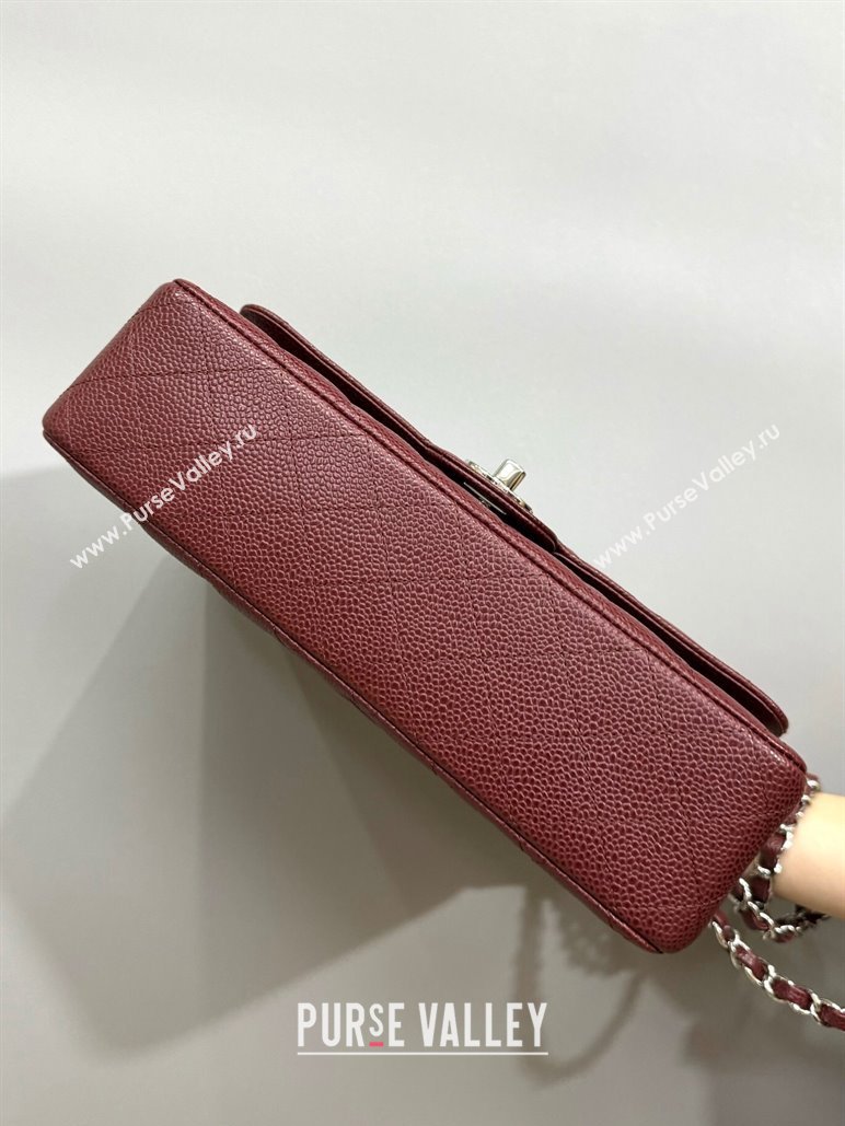 Chanel Classic Grained Calfskin Medium Flap Bag A01112 Burgundy/Silver 2024 0807 (YD-240807068)